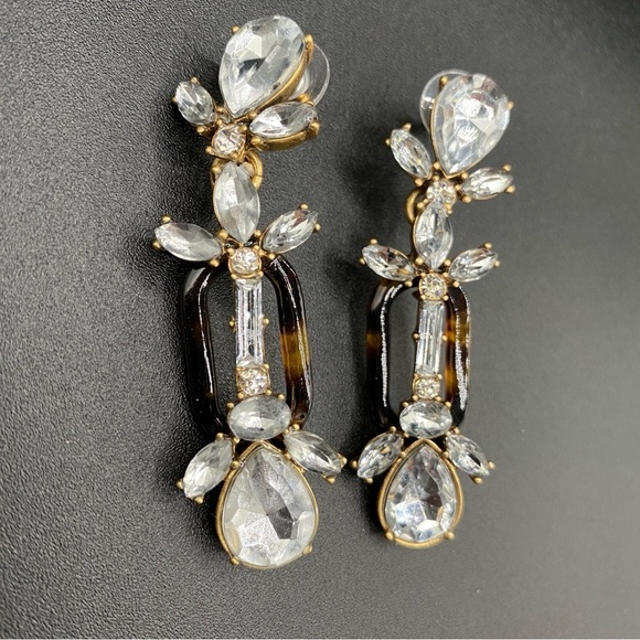 J.Crew Signed Tortoise Shell and Chunky Sparkly Dangle Earrings - Picture 1 of 11